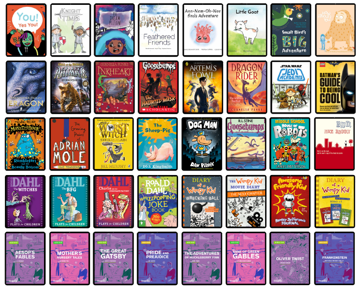 A grid of cover thumbnails showing 40 ebooks in the Snapplify Library collection, across many subjects and genres